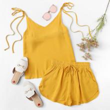 Shein Knot Shoulder Top With Shorts