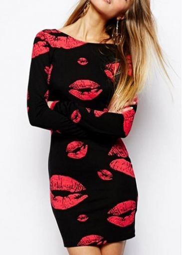 Rosewe European Style Open Back Long Sleeve Print Dress
