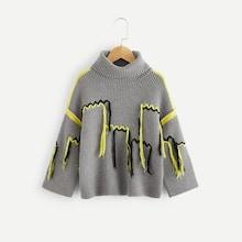 Shein Girls Turtleneck Fringe Detail Sweater