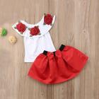 Shein Toddler Girls Rose Appliques Top With Bow Front Skirt