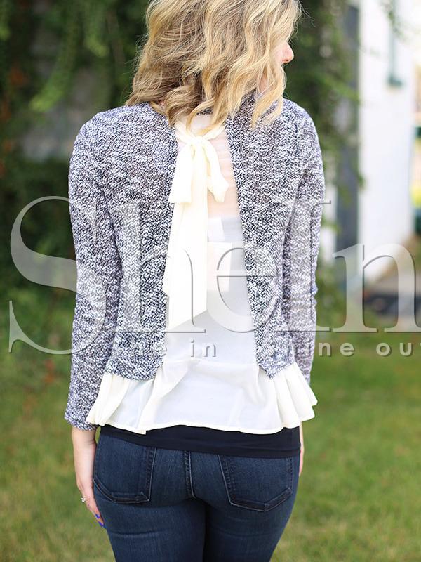 Shein Grey Contrast Flounce Hem Blouse