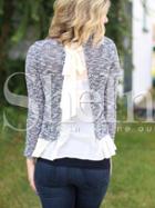 Shein Grey Contrast Flounce Hem Blouse