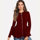 Shein O-ring Zip Up Tiered Layer Hem Blazer