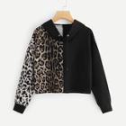 Shein Leopard Print Drawstring Detail Sweatshirt