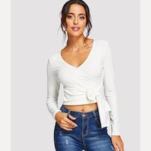 Shein Surplice Wrap Crop Tee