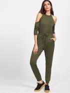 Shein Open Shoulder Split Back Drawstring Waist Jumpsuit