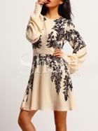 Shein Apricot Leaves Print A Line Dress