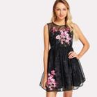 Shein Embroidered Flower Applique Fit & Flared Organza Dress