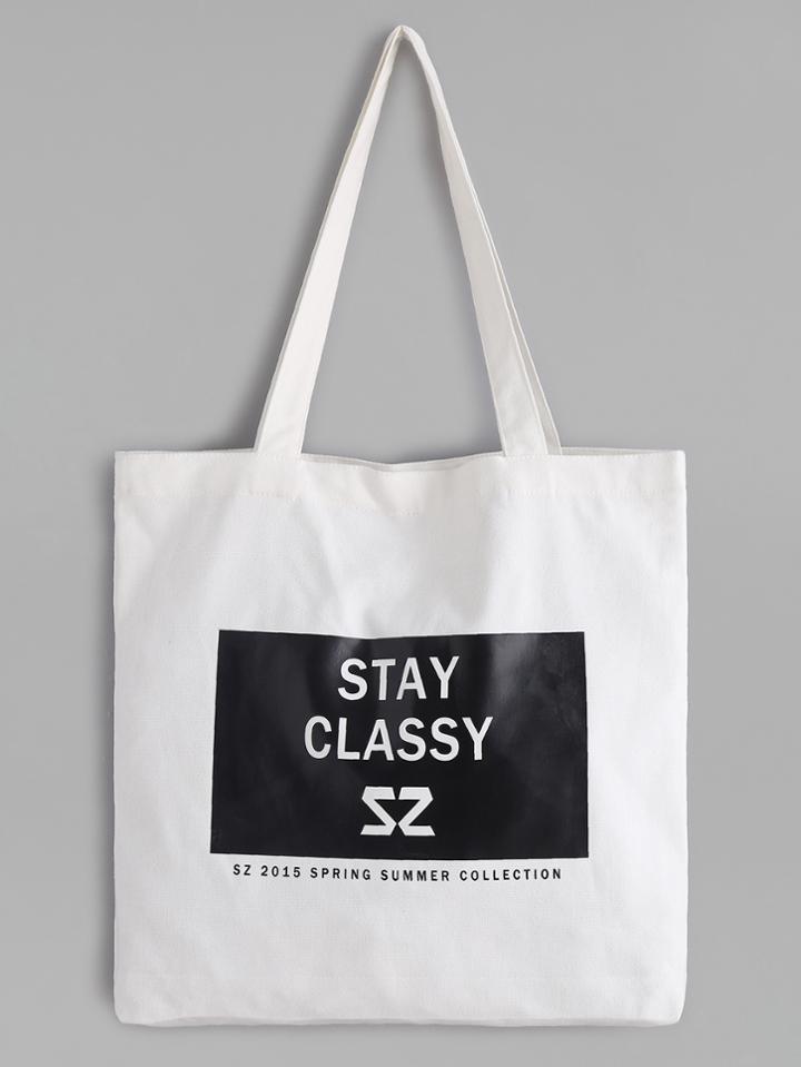 Shein White Slogan Print Canvas Tote Bag