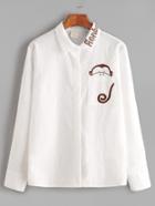 Shein White Embroidered Shirt With Pocket