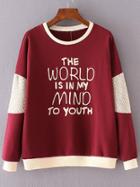 Shein Red Color Block Letter Print Sweatshirt