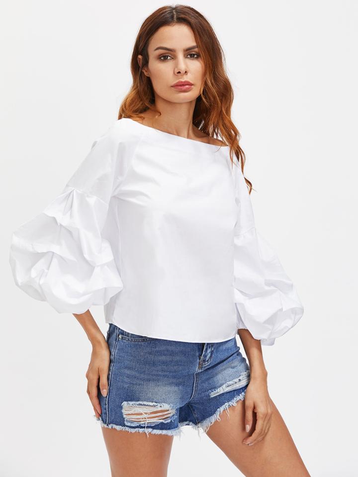 Shein Boat Neckline Lantern Sleeve Blouse