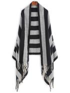 Shein Black And Grey Striped Fringe Trim Scarf