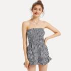 Shein Shirred Ruffle Hem Gingham Strapless Jumpsuit