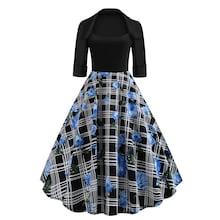 Shein 50s Plaid Floral Print Flare Dress