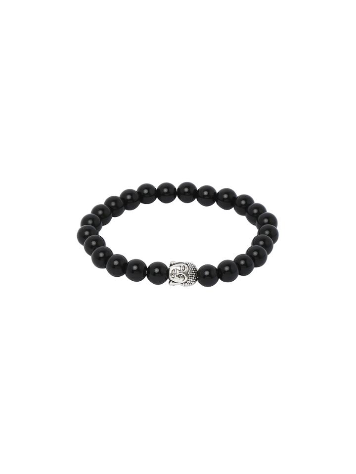 Shein Black Buddha Etched Stretch Beaded Bracelet