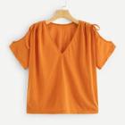 Shein Cut Out Drawstring Knot Shoulder Blouse