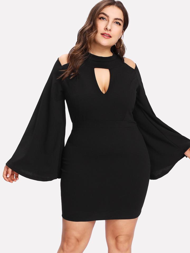 Shein V Cut Neck Bell Sleeve Dress