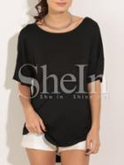 Shein Black Short Sleeve Cross Back Dip Hem T-shirt