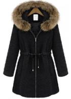 Rosewe Enchanting Hooded Collar Long Sleeve Zipper Closure Black Coat