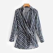Shein Twist Surplice Plaid Blouse