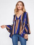 Shein V-neckline Fluted Sleeve Dip Hem Blouse