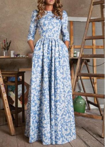 Rosewe Floral Print High Waist Maxi Dress