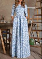 Rosewe Floral Print High Waist Maxi Dress