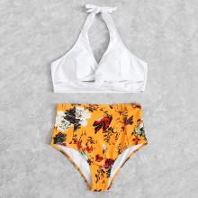 Shein Flower Print Twist Bikini Set