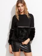 Shein Black Mixed Media Faux Fur Sweatshirt