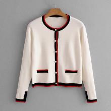Shein Contrast Stripe Trim Knit Cardigan