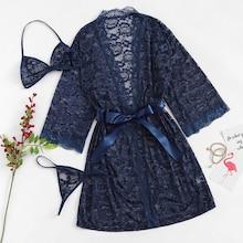 Shein Floral Lace Robe & Lingerie Set & Belt