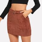 Shein O-ring Belted Suede Bodycon Skirt