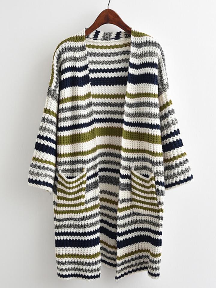 Shein Multi-striped Drop Shoulder Cardigan