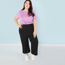 Shein Plus Letter Print Tee & Striped Side Pants Set