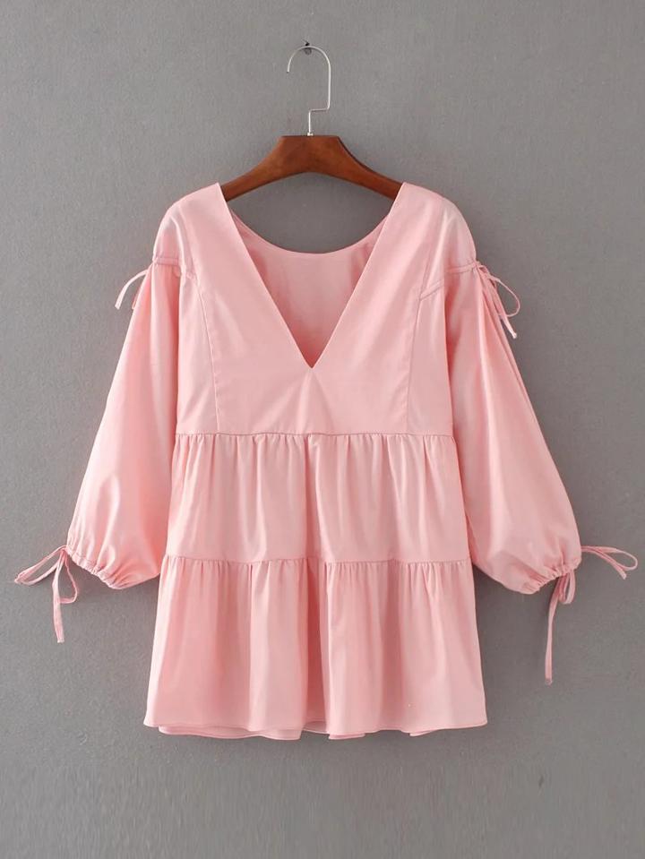 Shein Tie Detail V Back Blouse