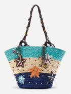 Shein Color Block Beaded Detail Straw Bag