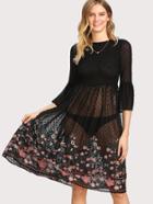 Shein Embroidered Flower Dot Textured Sheer Dress