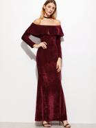 Shein Flounce Layered Neckline Velvet Fishtail Dress