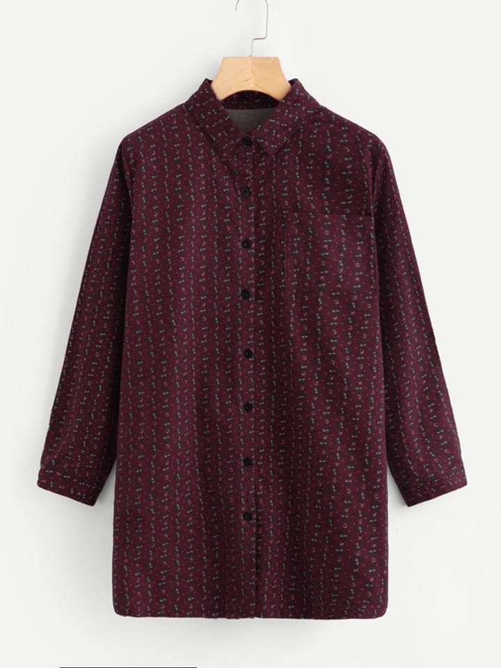 Shein Mixed Print Front Pocket Shirt Dress