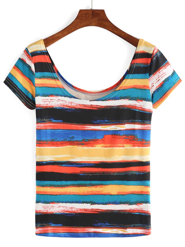 Shein Scoop Neck Striped T-shirt