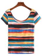 Shein Scoop Neck Striped T-shirt