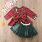 Shein Toddler Girls Christmas Contrast Sequin Bow Plaid Dress With Mesh Skirt