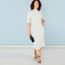 Shein Plus Mock Neck Grid Print Form Fitting Dress