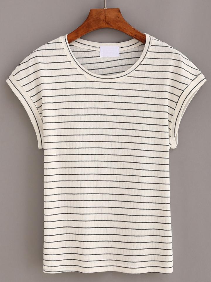 Shein Grey Striped Short Sleeve T-shirt