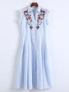 Shein Cap Sleeve Frill Trim Embroidery Shirt Dress
