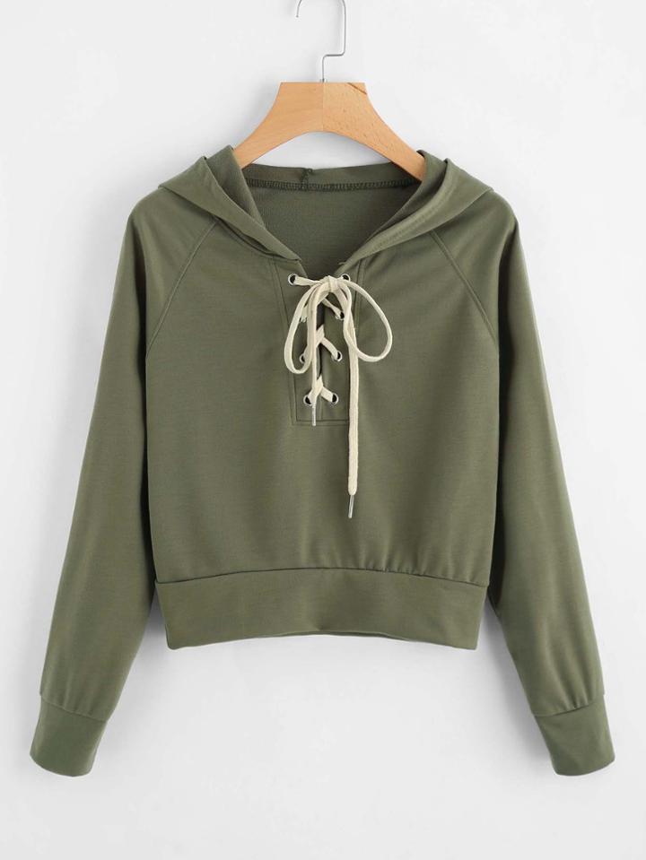 Shein Lace Up Raglan Sleeve Hoodie