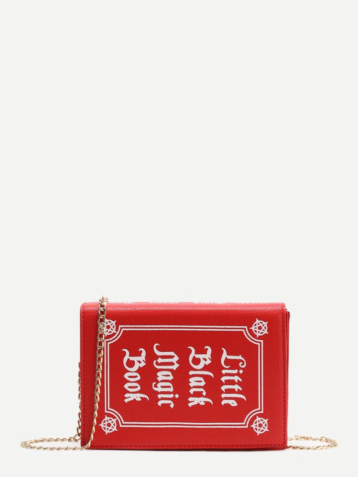 Shein Red Faux Leather Book Shaped Chain Strap Bag