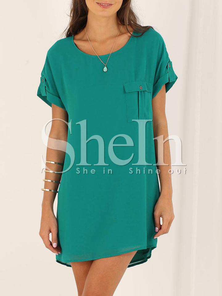 Shein Green Pocket Zipper Back Shift Dress