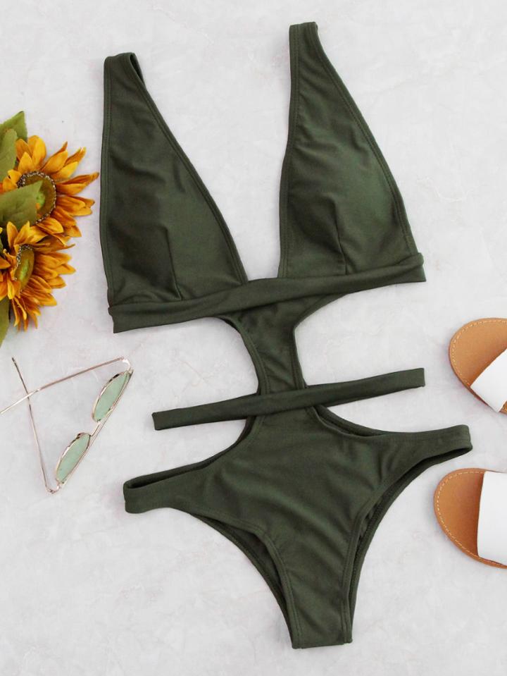 Shein Cutout Design Plunge Neckline Monokini